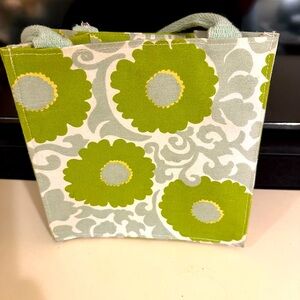 Rock Flower Paper Cotton Cloth Purse Tote 8" Bag Rope Handle SNAP TOP CLOSURE